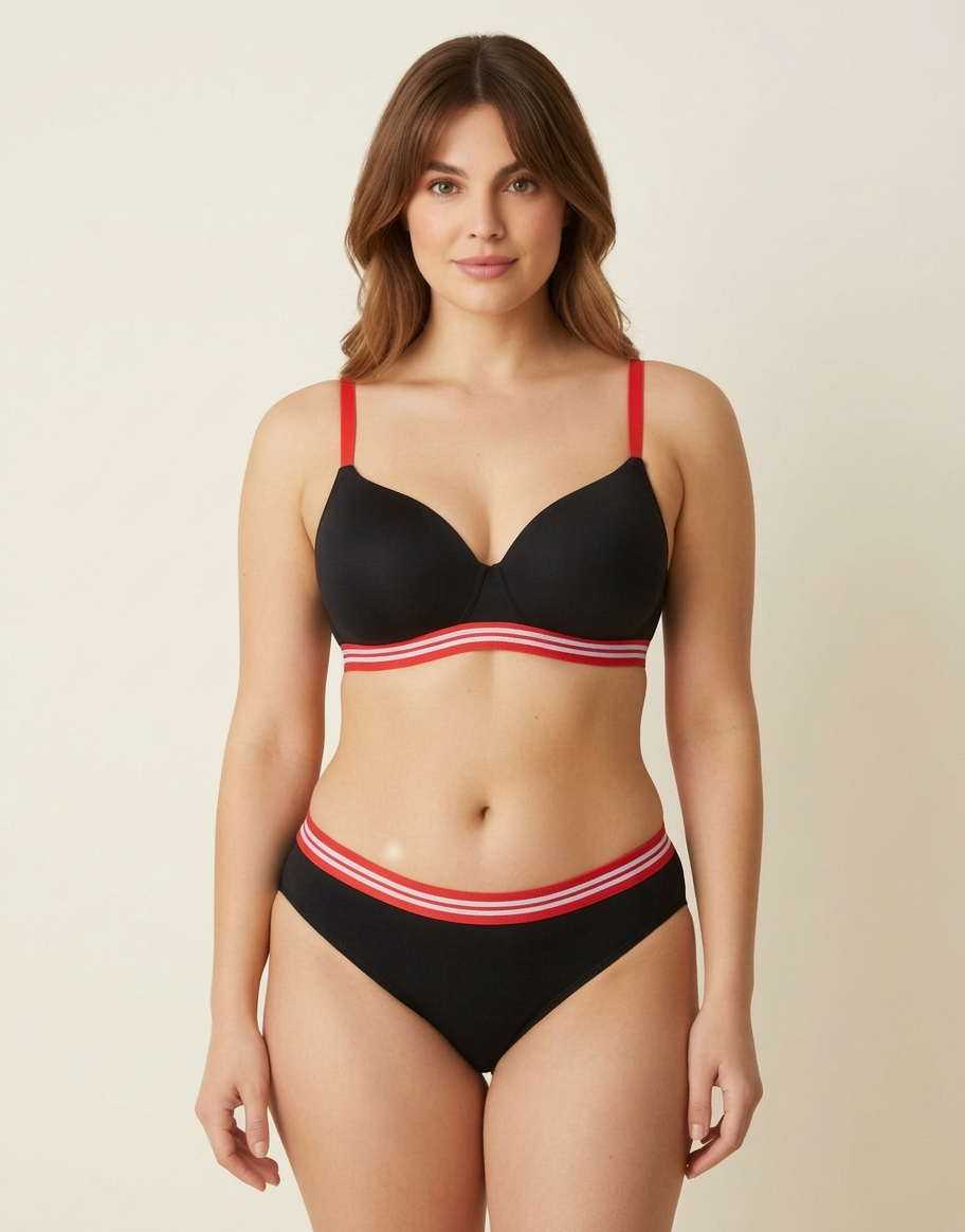 LIGHTLY PADDED NON WIRED TSHIRT BRA WITH MATCHING PANTY-BLACK